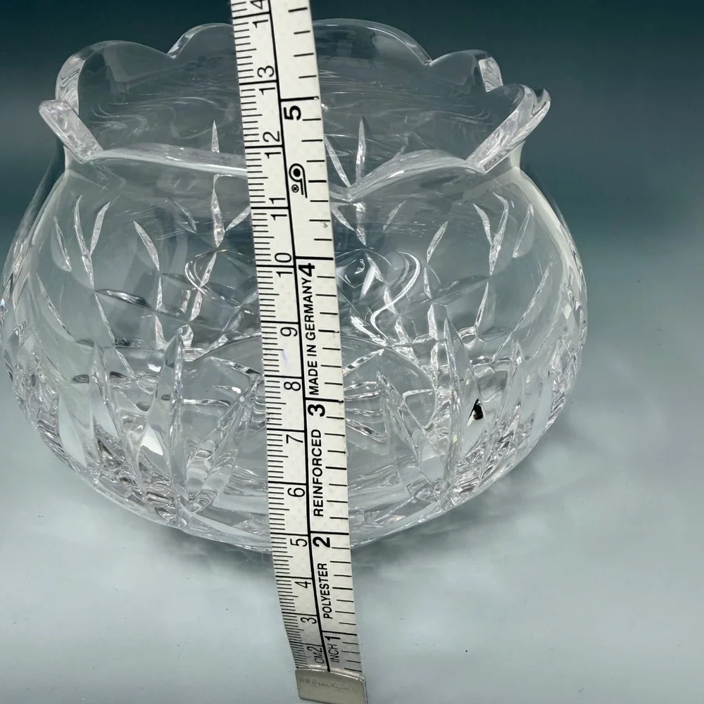 Vintage Cut Crystal Scalloped Edge Rose Bowl Vase Clear Glass Floral Decor